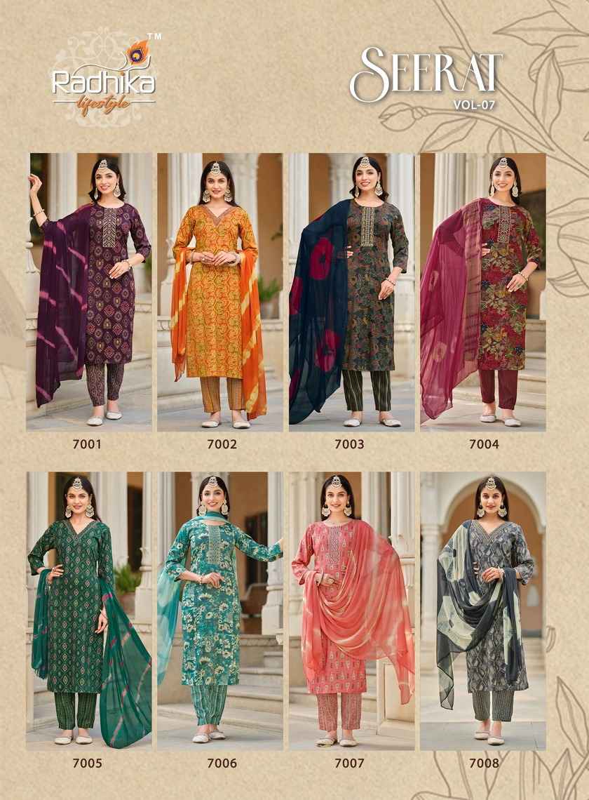 Radhika Lifestyle Seerat Vol-7 Rayon Readymade Suit (8 pc Cataloge)