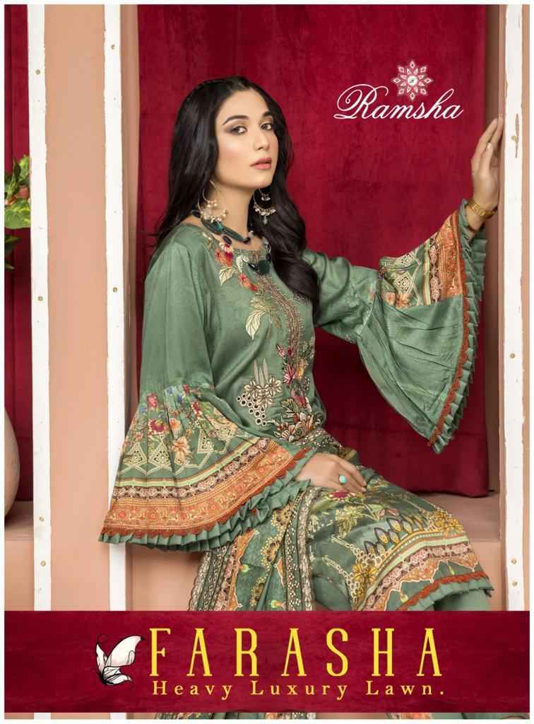 Ramsha Farasha Heavy Luxury Lawn Lawn Cotton Dress Material 6 pcs Catalogue