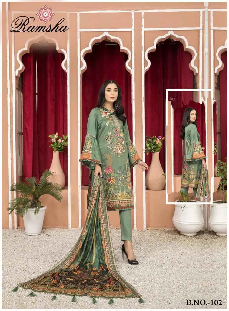 Ramsha Farasha Heavy Luxury Lawn Lawn Cotton Dress Material 6 pcs Catalogue