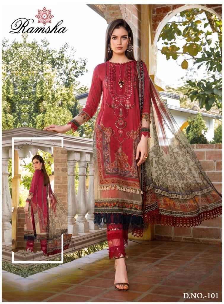 Ramsha Farasha Heavy Luxury Lawn Lawn Cotton Dress Material 6 pcs Catalogue