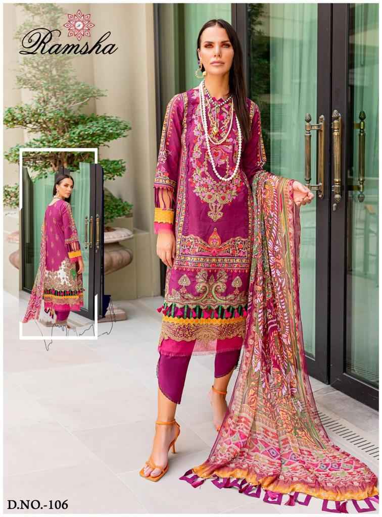 Ramsha Farasha Heavy Luxury Lawn Lawn Cotton Dress Material 6 pcs Catalogue