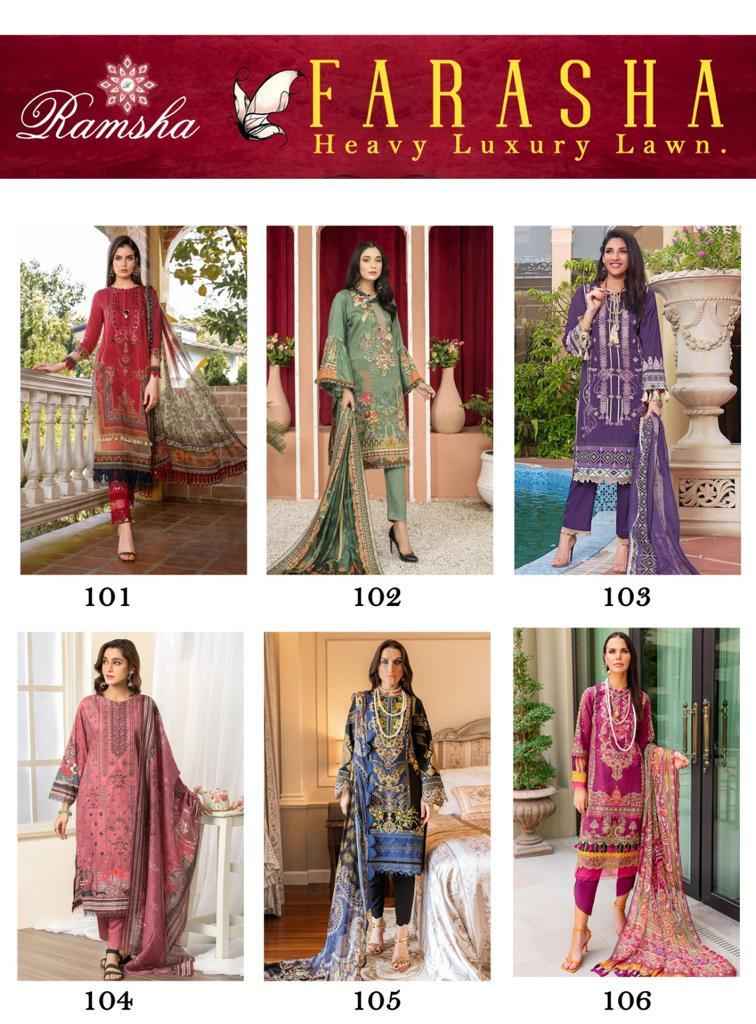 Ramsha Farasha Heavy Luxury Lawn Lawn Cotton Dress Material 6 pcs Catalogue