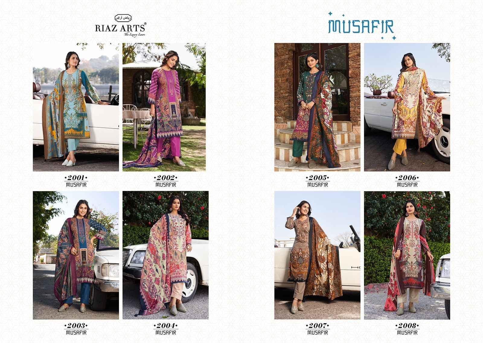 Riaz Arts Musafir Pure Karachi Lawn Dress Material (8 Pc Catalouge)