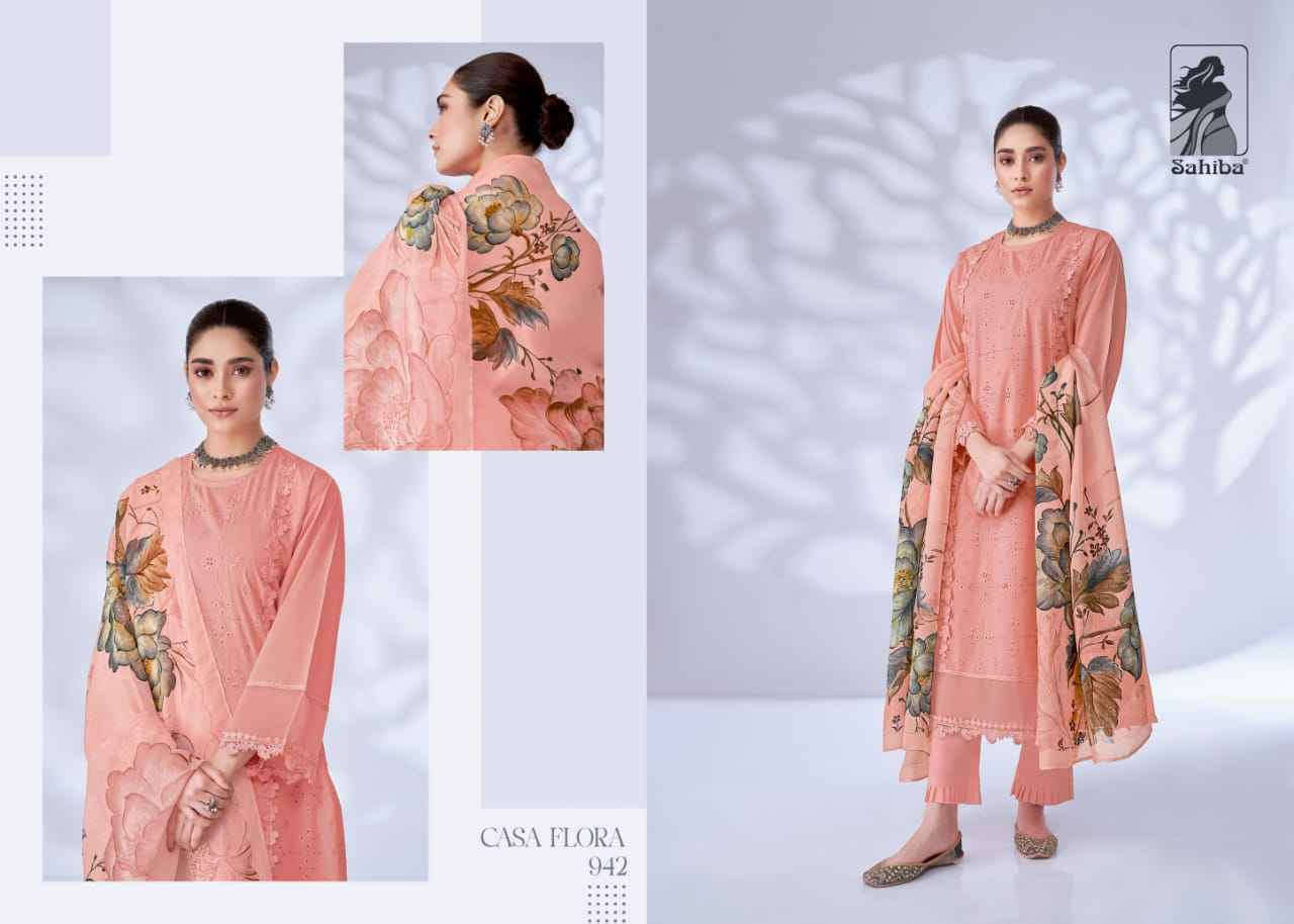 Sahiba Casa Flora Moscos Cotton Dress Material (4 Pc Catalog)