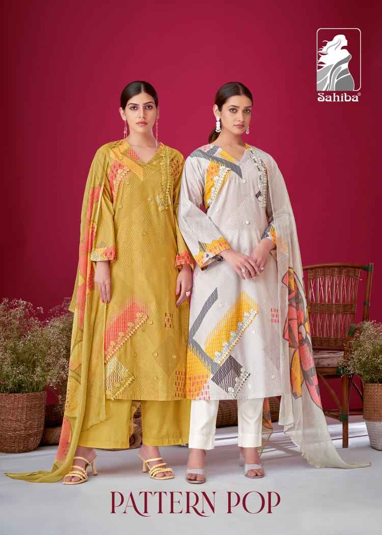 Sahiba  Pattern Pop Moscos Cotton Dress Material (4 Pc Catalog)