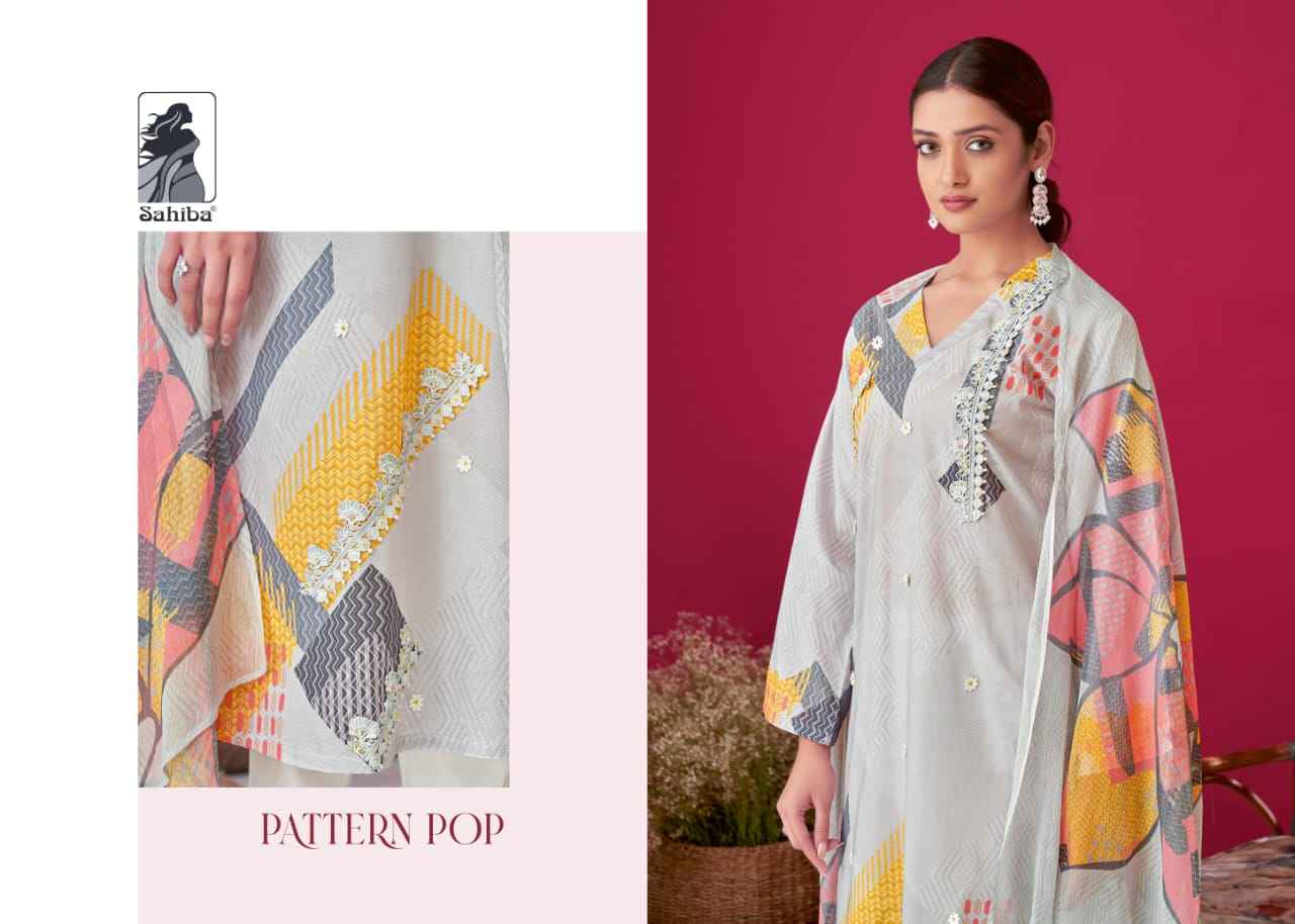 Sahiba  Pattern Pop Moscos Cotton Dress Material (4 Pc Catalog)