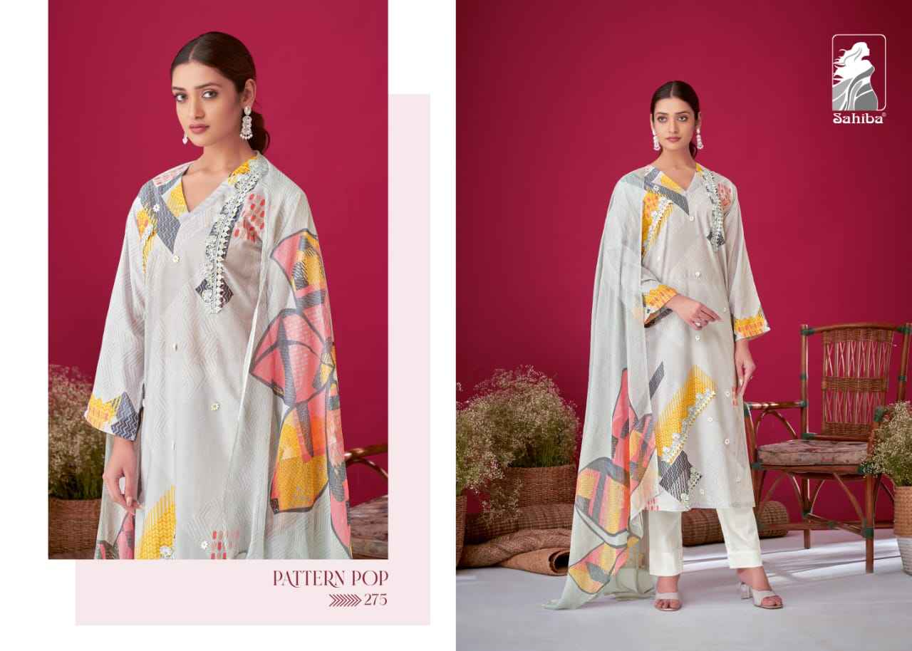 Sahiba  Pattern Pop Moscos Cotton Dress Material (4 Pc Catalog)