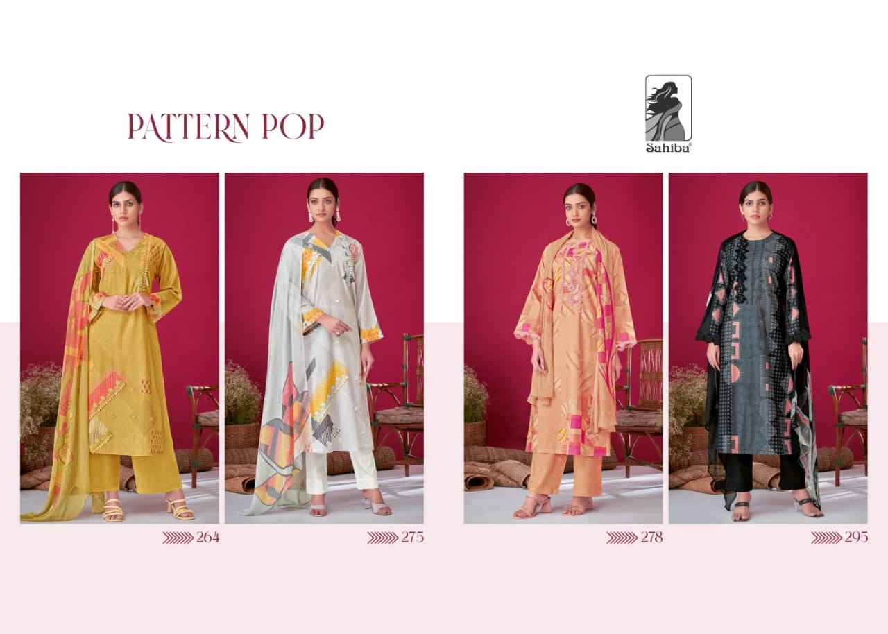 Sahiba  Pattern Pop Moscos Cotton Dress Material (4 Pc Catalog)