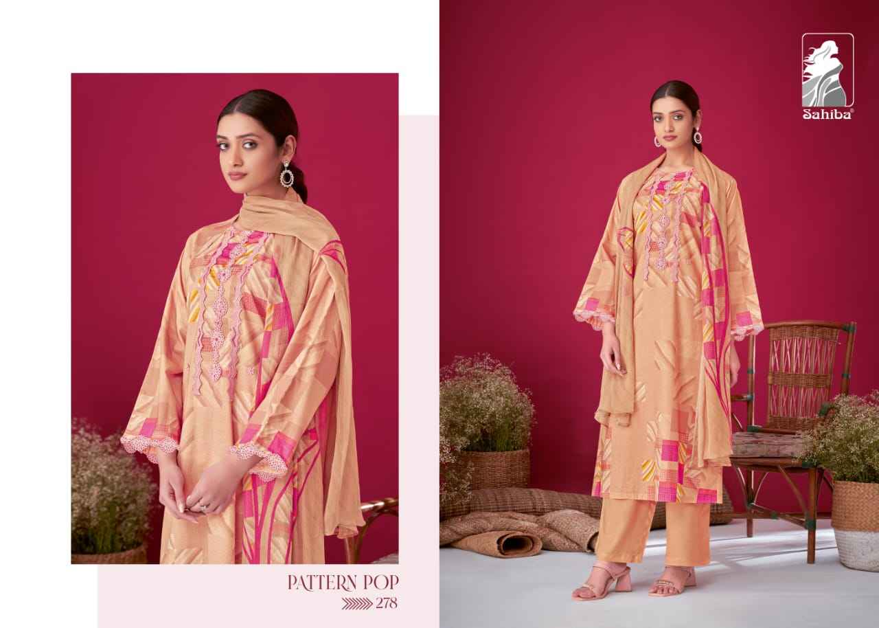 Sahiba  Pattern Pop Moscos Cotton Dress Material (4 Pc Catalog)