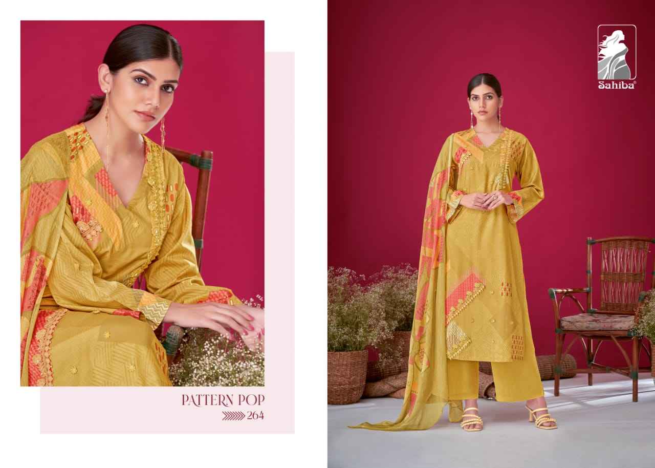 Sahiba  Pattern Pop Moscos Cotton Dress Material (4 Pc Catalog)