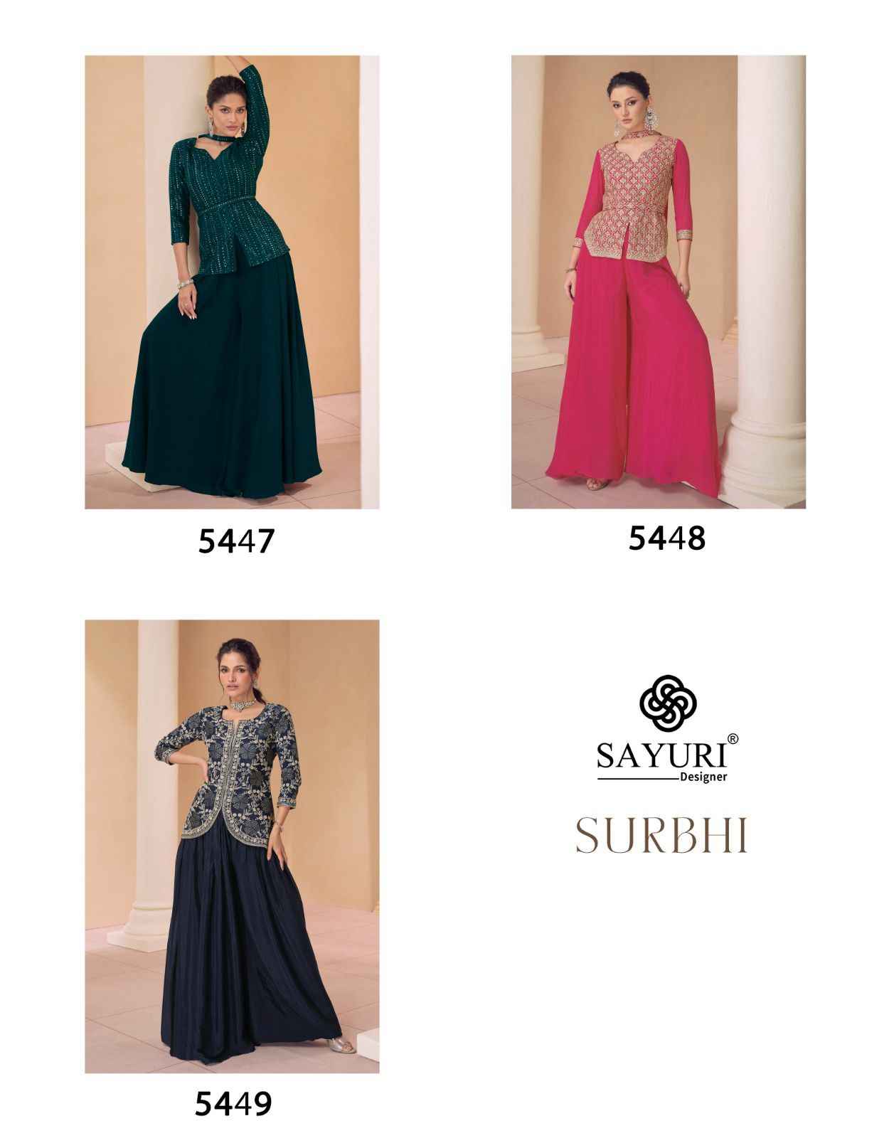Sayuri Designer Surbhi Chinon Silk Readymade Suit (3 pc Catalog)