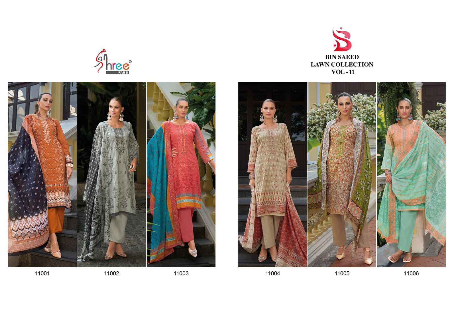 Shree Fabs Bin Saeed Lawn Collection Vol 11 Lawn Cotton Dress Material 6 pcs Catalogue