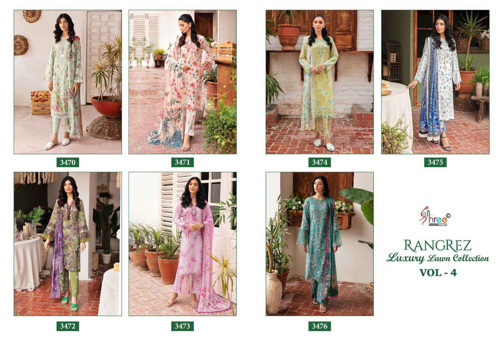 Shree Fabs Rangrez Luxcury Lawn Collection Vol-4 Cotton Dress Material (7 pcs Cataloge)