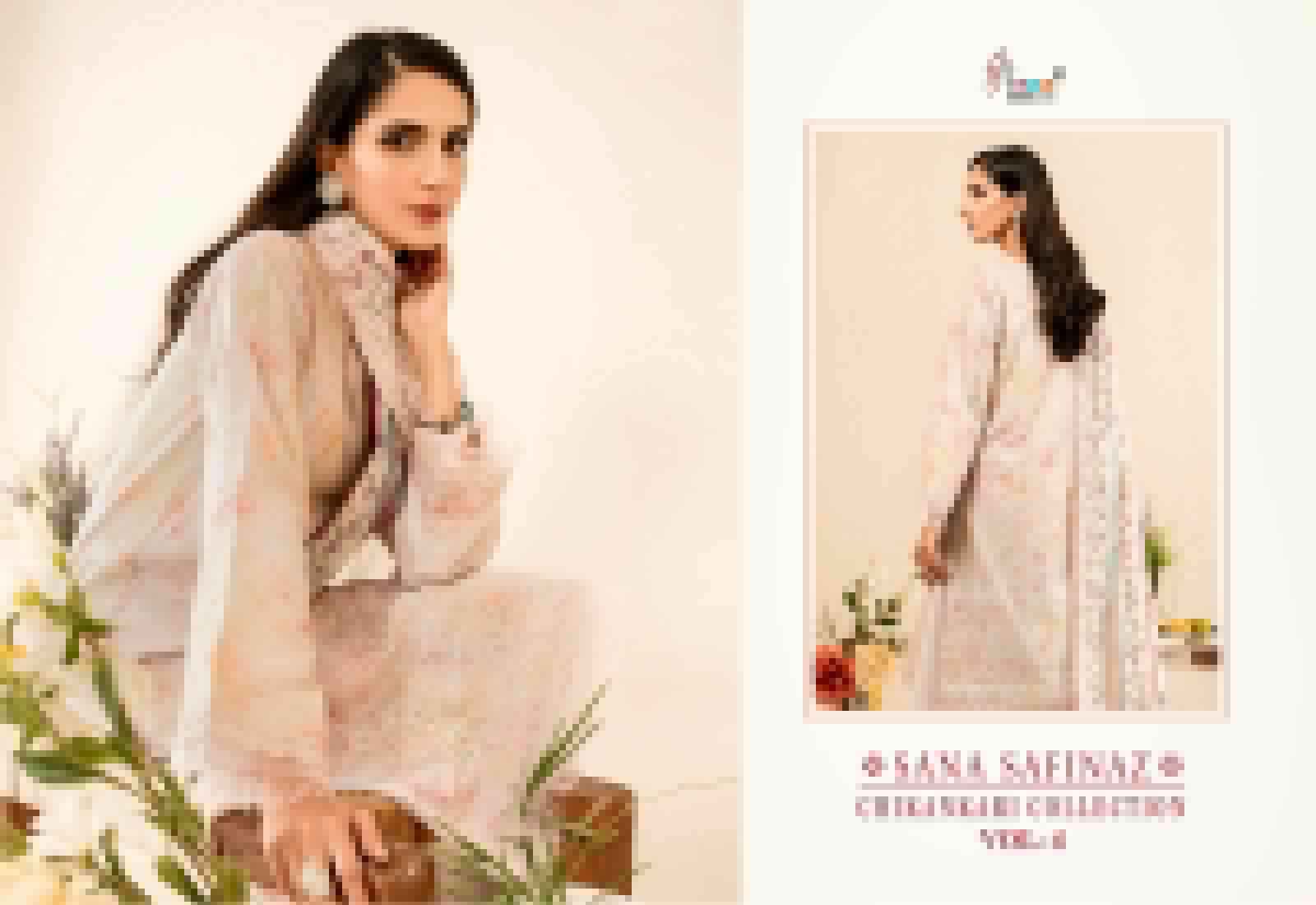 Shree Fabs Sana Safinaz Chikankari Collection Vol-4 Cotton Dress Material (6 pcs Catalogue)