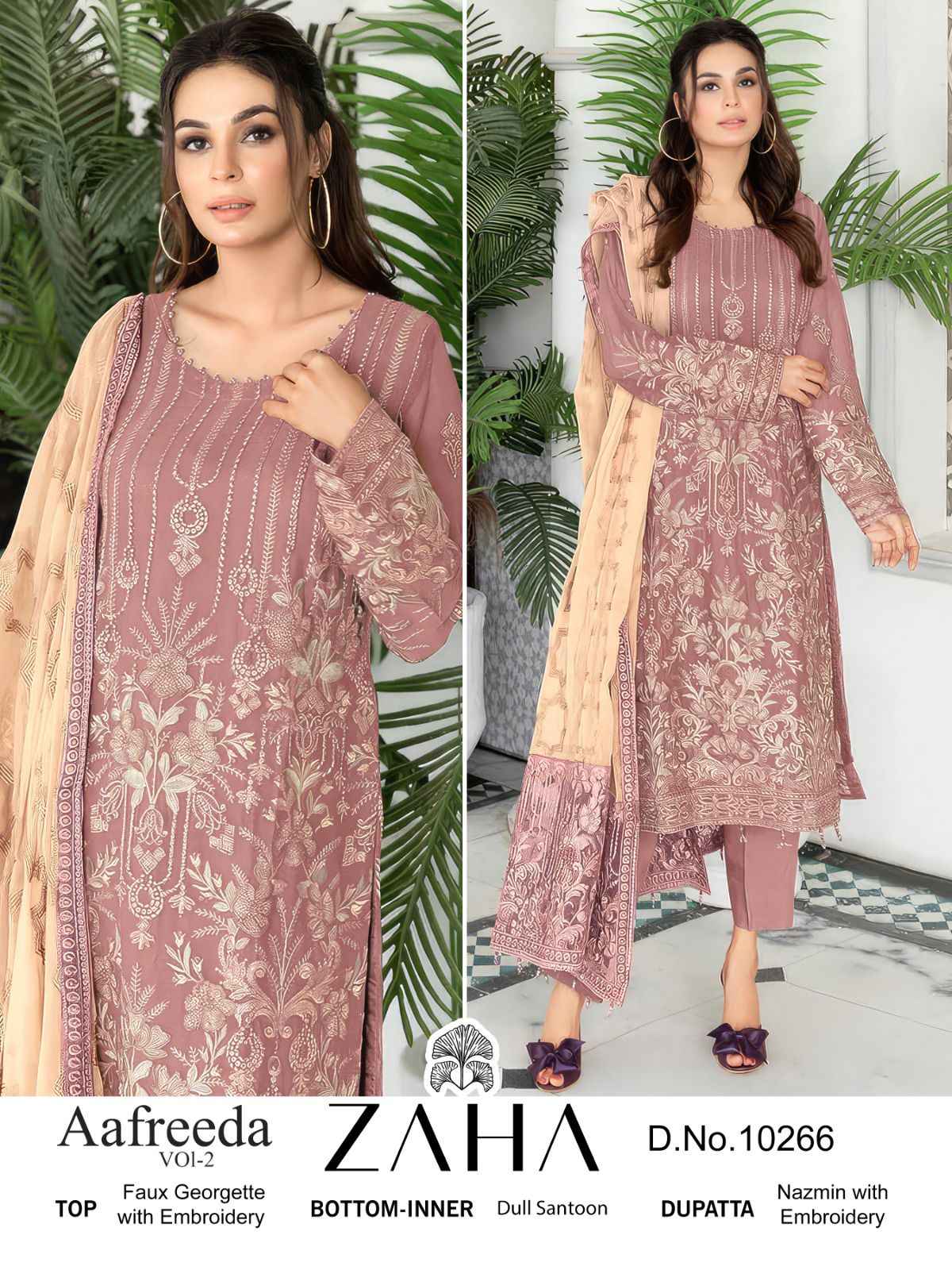 Zaha Aafreeda Faux Georgette Dress Material (3 pcs Catalogue)