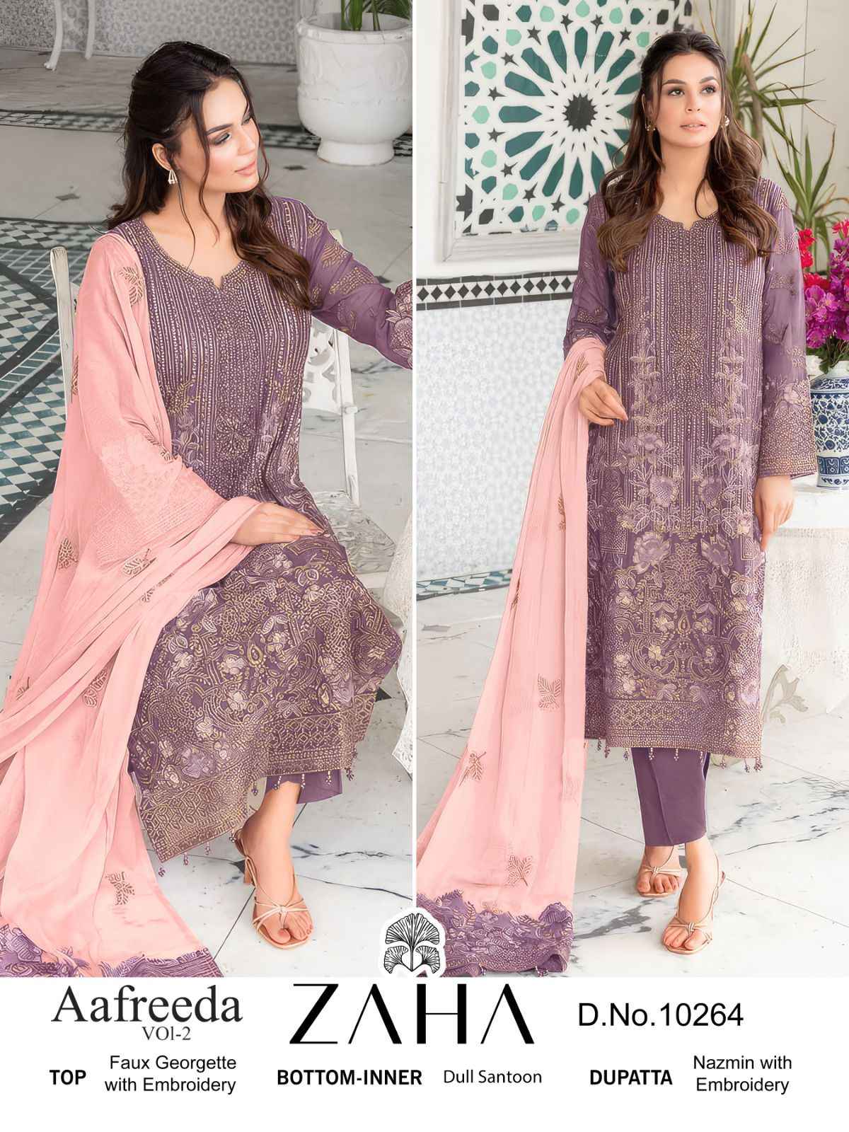 Zaha Aafreeda Faux Georgette Dress Material (3 pcs Catalogue)