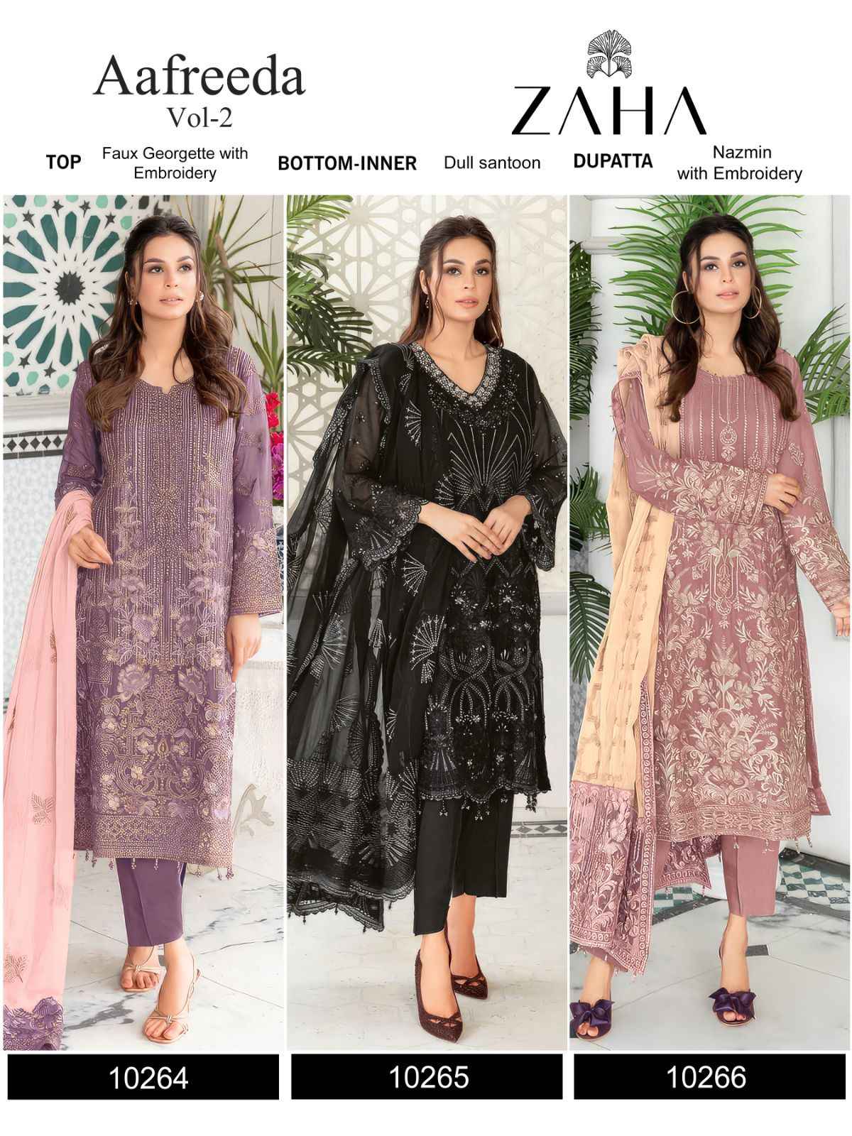 Zaha Aafreeda Faux Georgette Dress Material (3 pcs Catalogue)