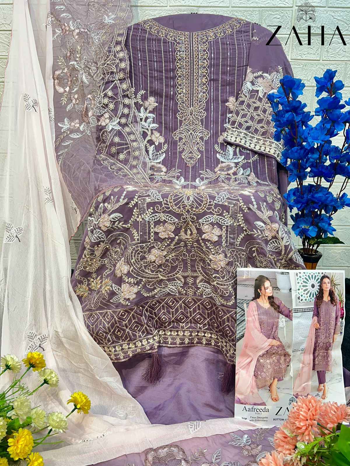 Zaha Aafreeda Faux Georgette Dress Material (3 pcs Catalogue)