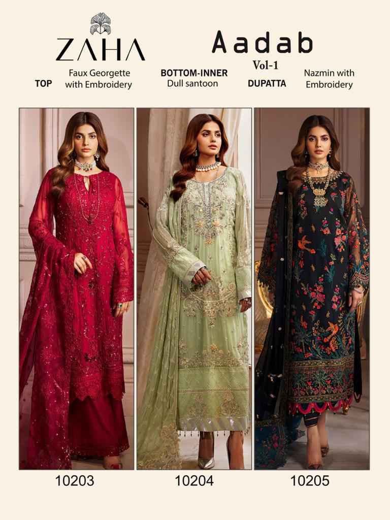 Zaha Adaab Vol-1 Georgette Dress Material (3 pcs Catalogue)