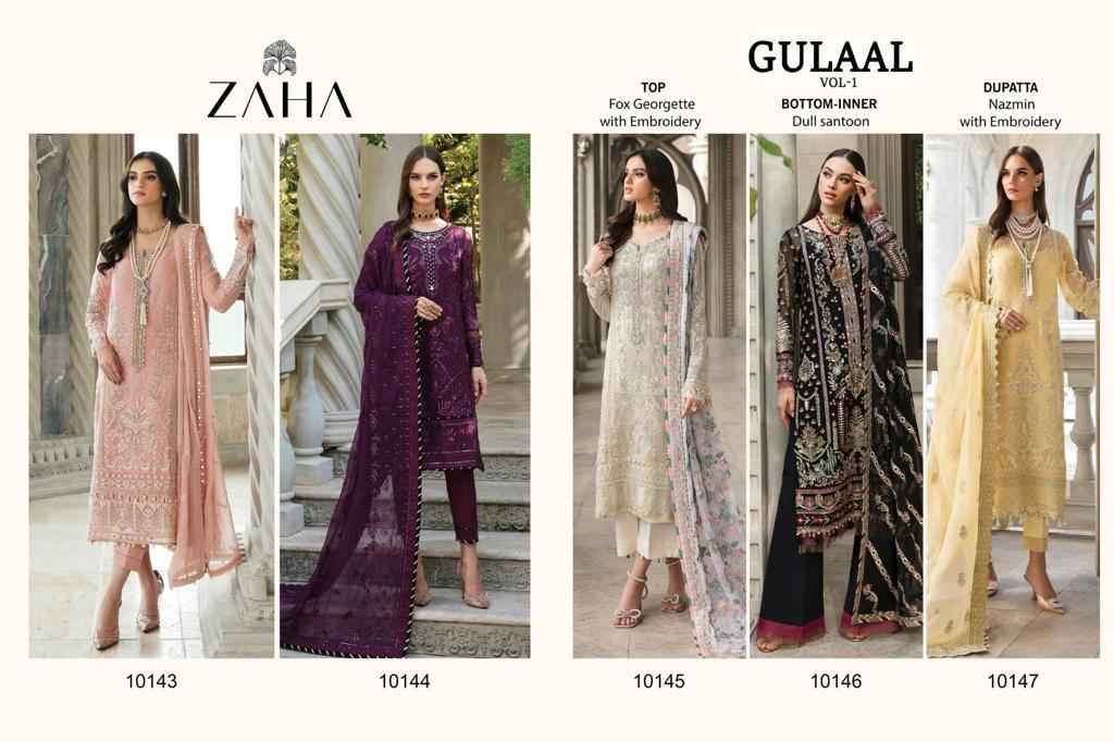 Zaha Gulaal Vol-1 Georgette Dress Material (5 Pc Catalog)