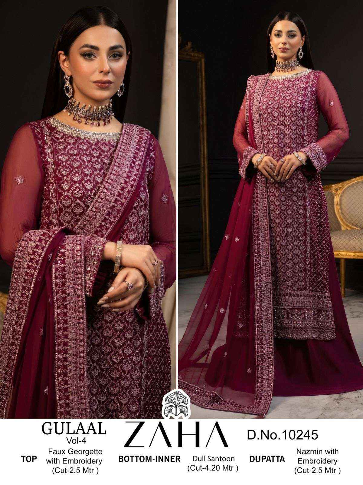 Zaha Gulaal Vol 4 Georgette Dress Material 3 Pc Catalog