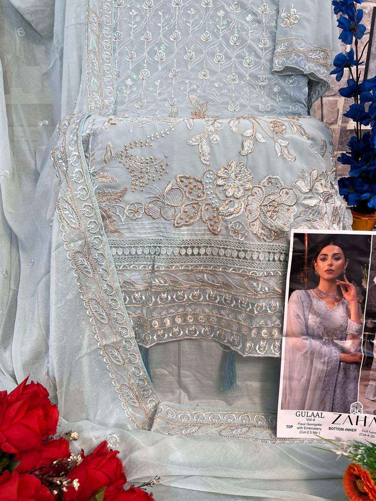 Zaha Gulaal Vol 4 Georgette Dress Material 3 Pc Catalog
