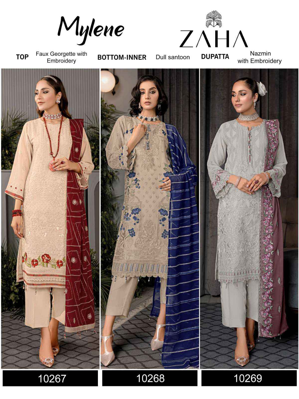 Zaha Mylene Vol 1 Georgette Dress Material 3 pcs Catalogue