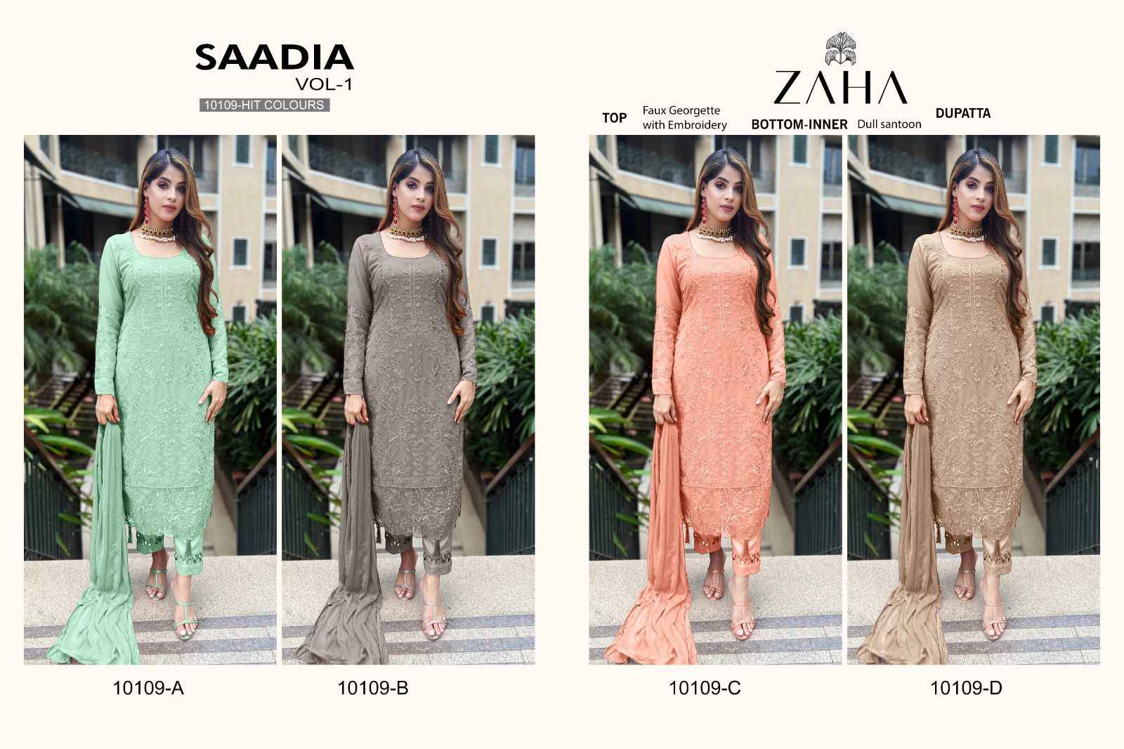 Zaha Saadia Vol-1 Georgette Dress Material (4 pcs Catalogue)