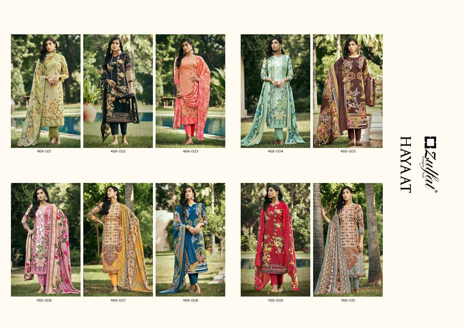 Zulfat Hayaat Pure Crepe Dress Material (10 Pc Catalog)