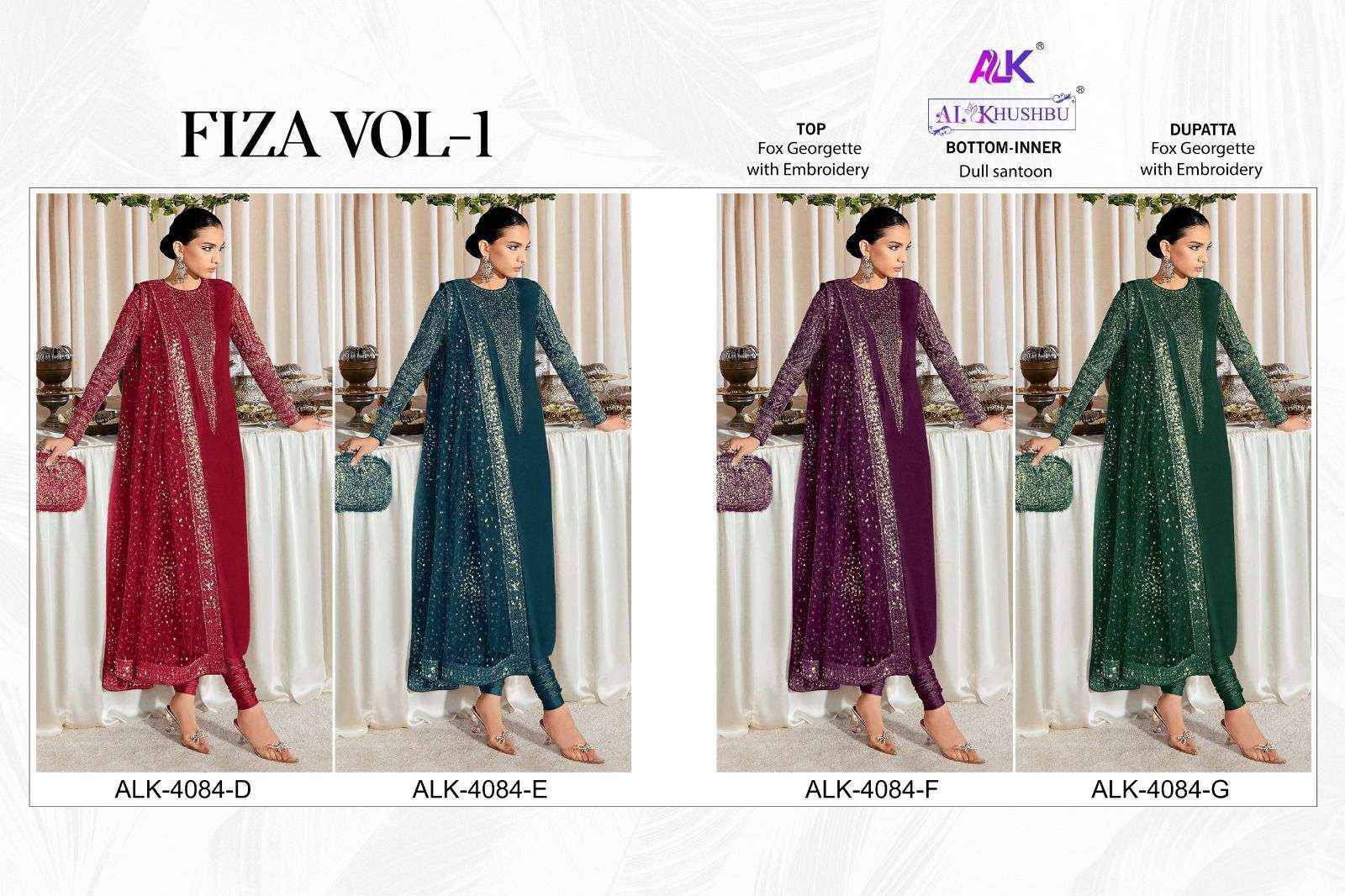 Al Khushbu Fiza Vol 1 Georgette Dress Material 4 pcs Catalogue