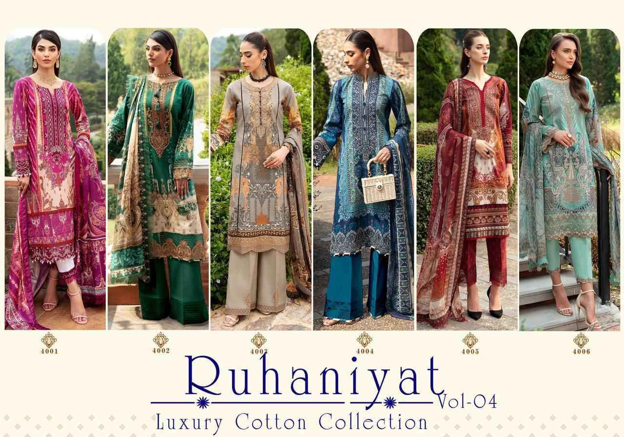 Asifa Nabeel Ruhaniyat Vol 4 Cotton Dress Material 6 pcs Catalogue