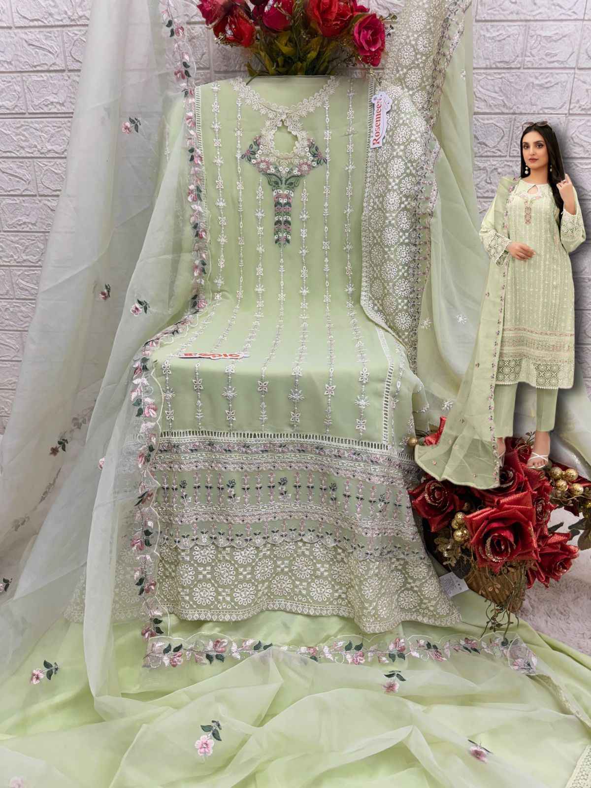 Fepic Rosemeen C-1807 Georgette Embroidered Dress Material (3 Pc Catalog)