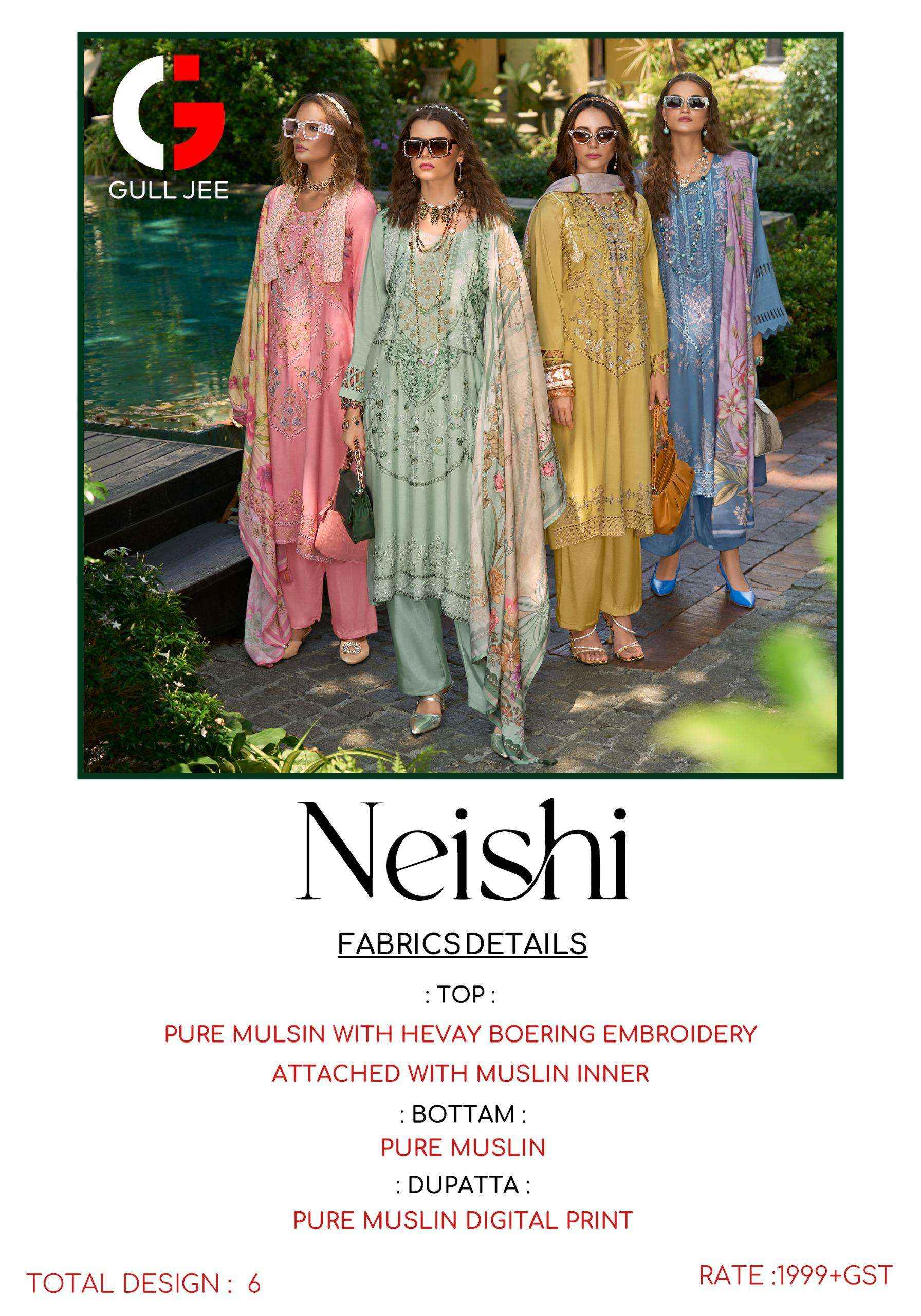 Gull Jee Neishi Muslin Dress Material 6 pcs Catalogue