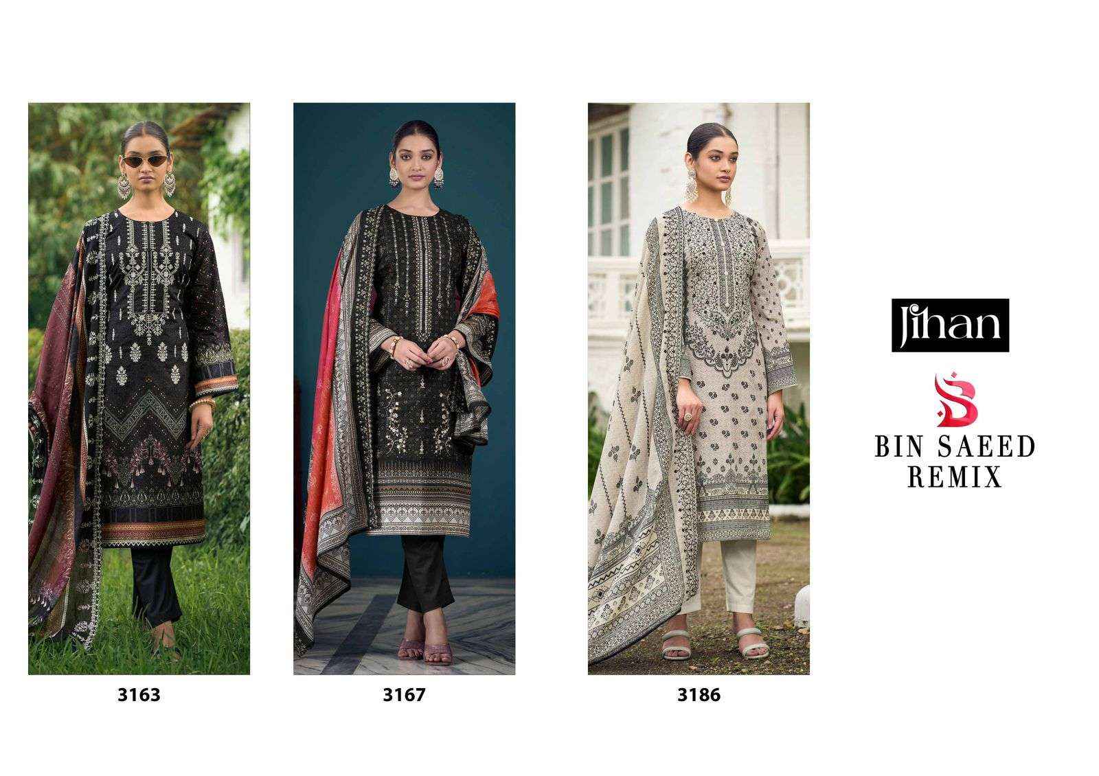 Jihan Bin Saeed Remix Lawn Cotton Dress Material 3 pcs Catalogue