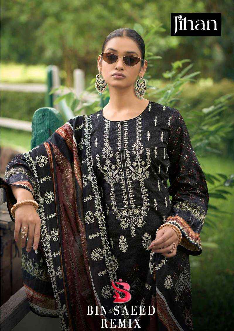 Jihan Bin Saeed Remix Lawn Cotton Dress Material 3 pcs Catalogue