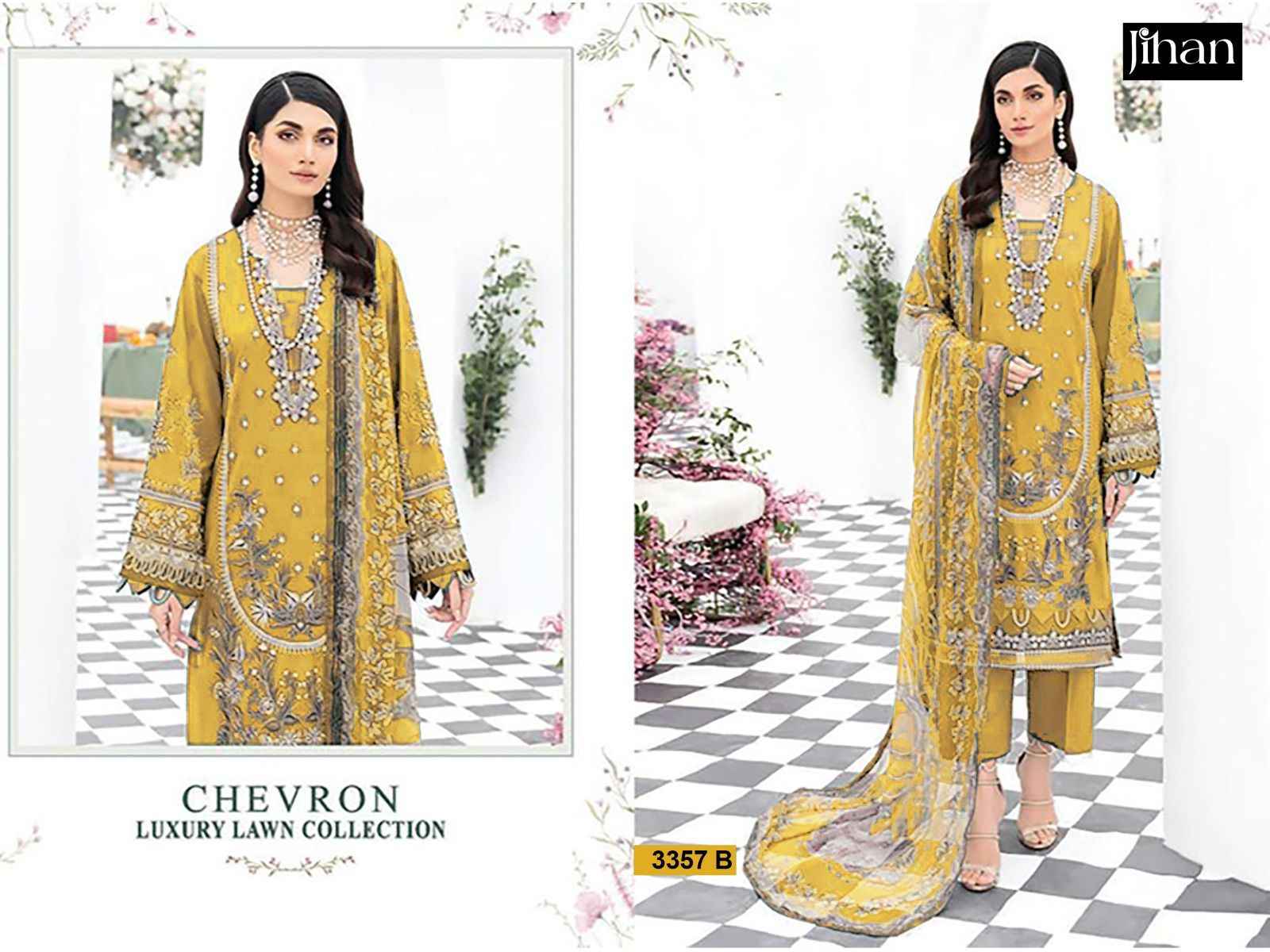 Jihan Chevron Luxury Lawn Collection Lawn Cotton Dress Material (3 pcs Catalogue)