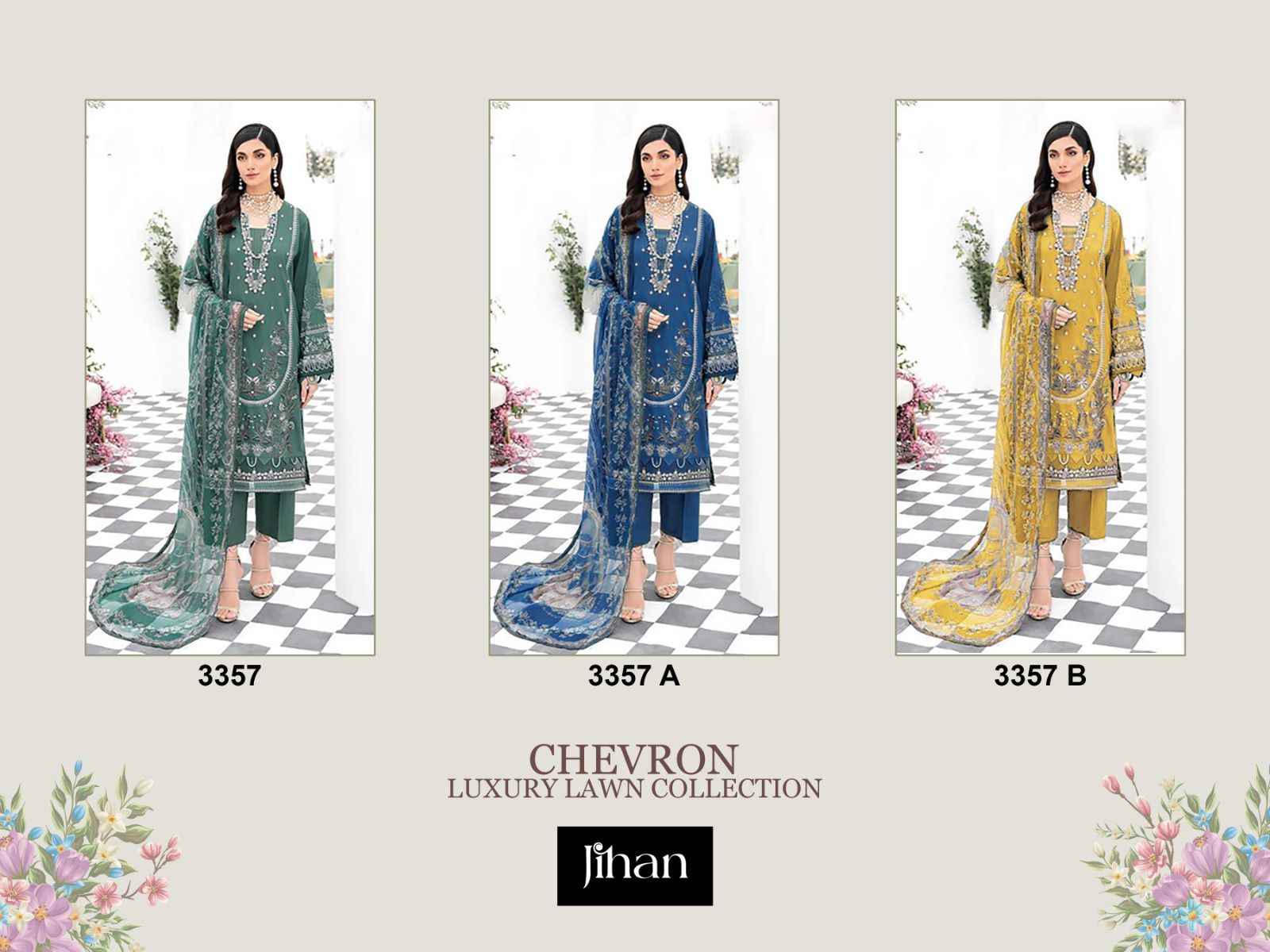 Jihan Chevron Luxury Lawn Collection Lawn Cotton Dress Material (3 pcs Catalogue)