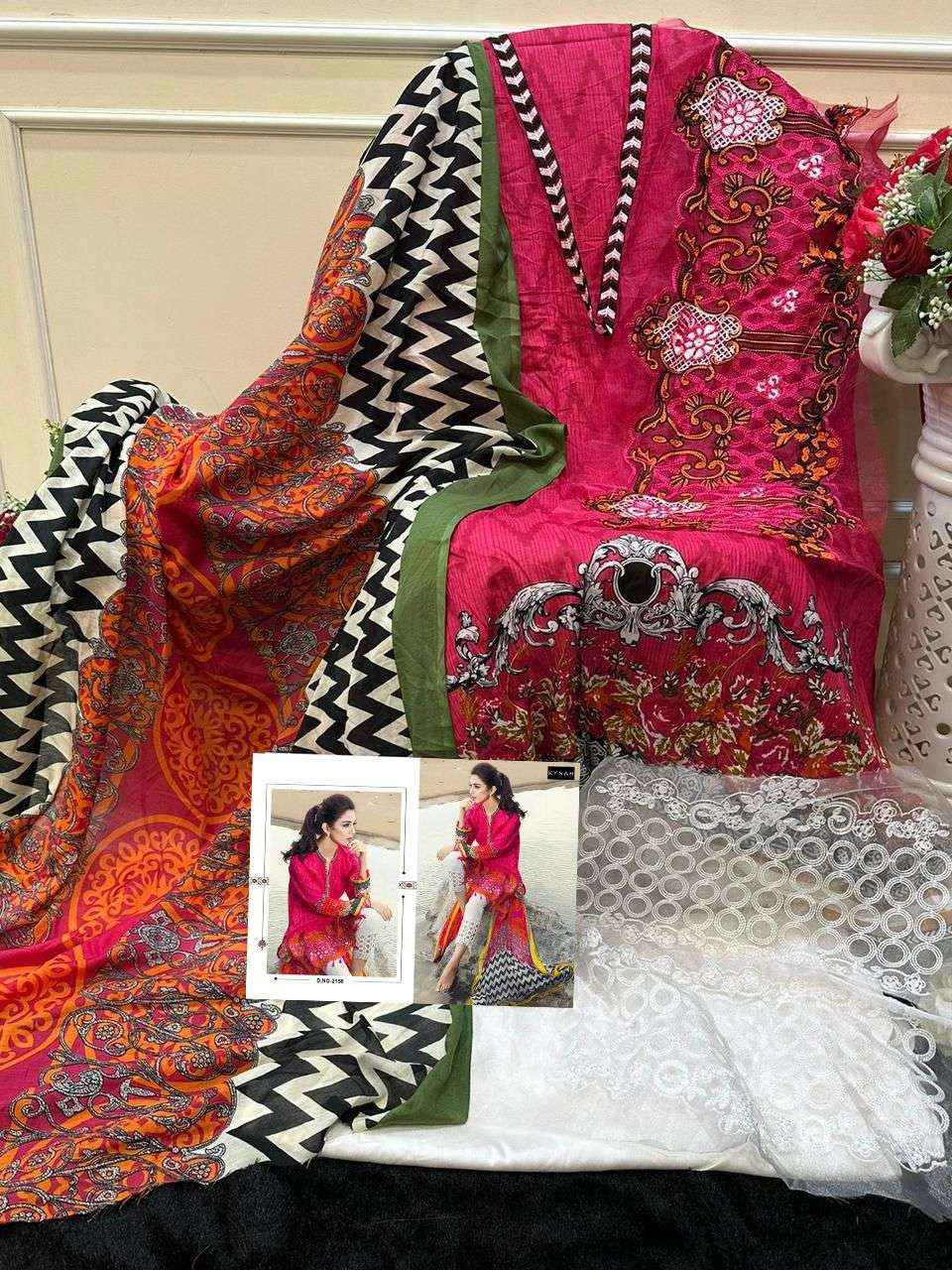 Kynah Maria B Red Rose D No 2156 Cotton Dress Material 2 pcs Catalogue