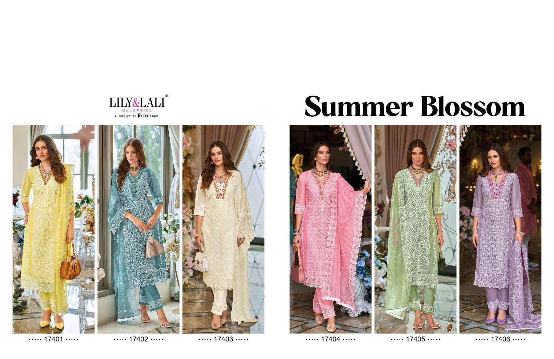 Lily & Lali Summer Blossom Organza Kurti Combo 6 pcs Catalogue