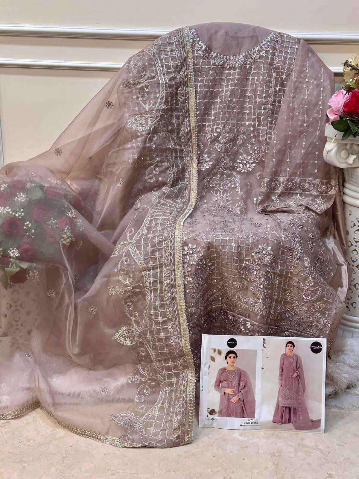 Mehboob Tex D No 1237 Organza Dress Material 4 pcs Catalogue