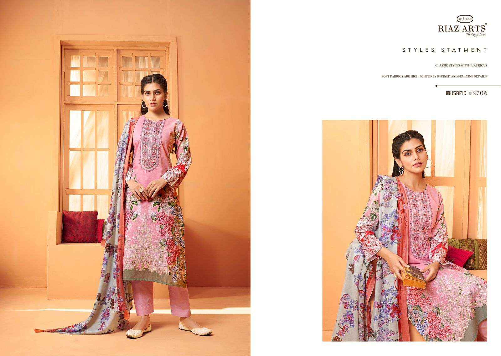 Riaz Arts Musafir Vol 3 Lawn Cotton Dress Material 6 pcs Catalogue