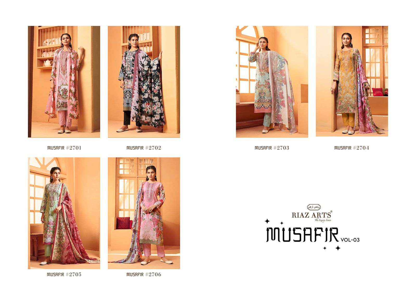 Riaz Arts Musafir Vol 3 Lawn Cotton Dress Material 6 pcs Catalogue