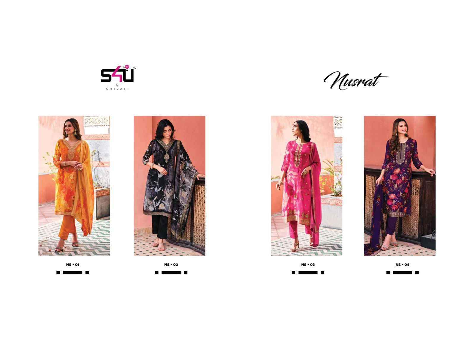 S4U Nusrat Organza Kurti Combo 4 pcs Catalogue