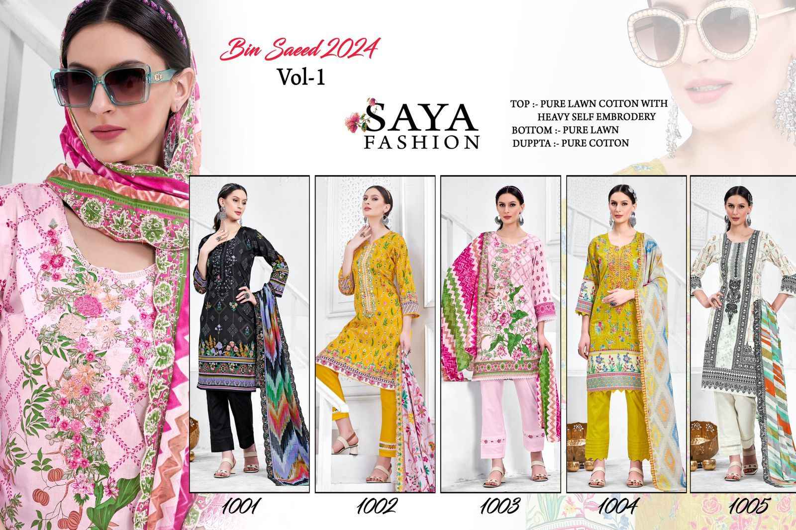 Saya Fashion Bin Saeed Vol 1 Cotton Dress Material 5 pcs Catalogue