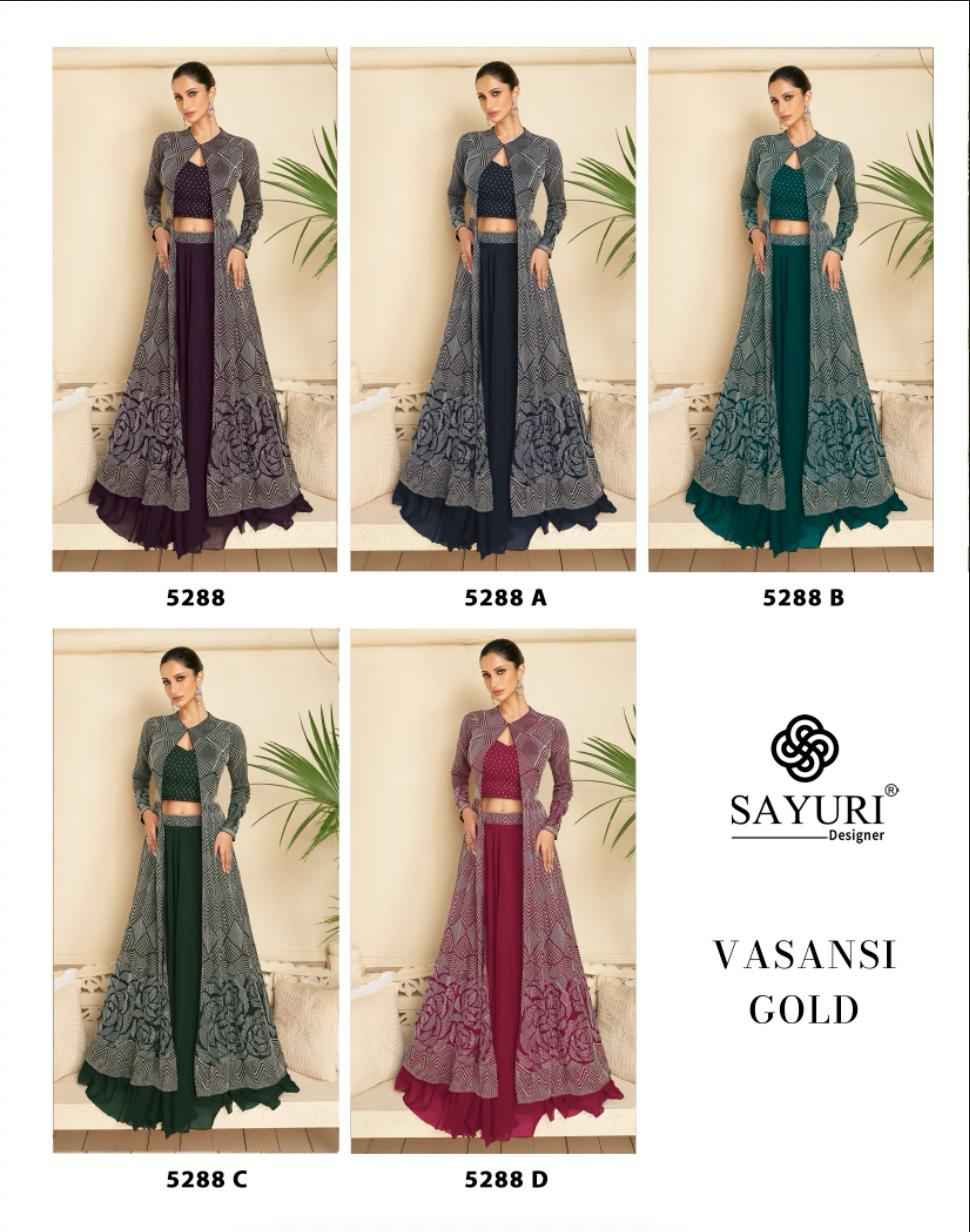 Sayuri Designer Vasansi Gold Readymade Georgette Dress 5 pcs Catalogue