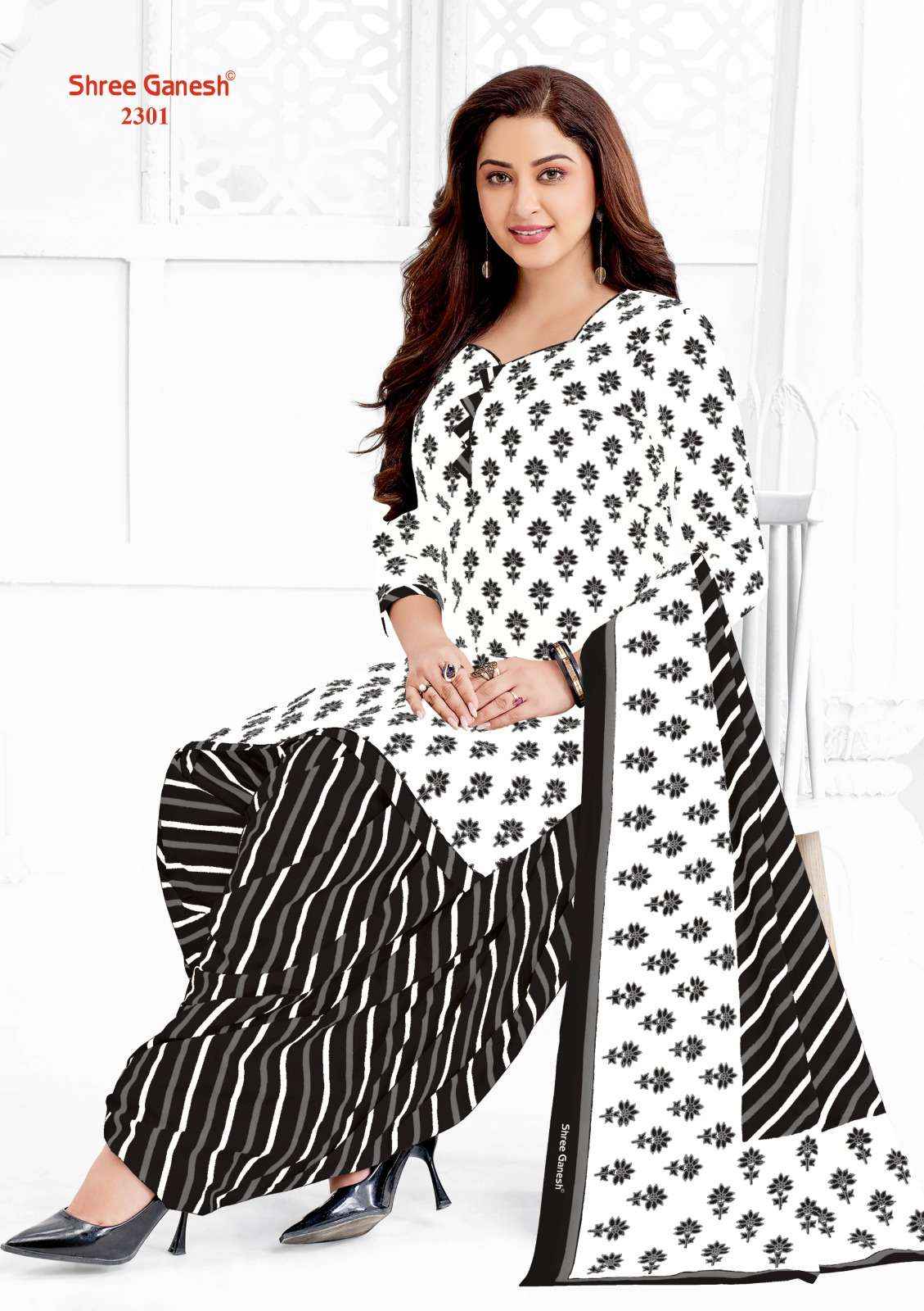 Shree Ganesh White & Black Vol 3 Cotton Dress Material 8 pcs Catalogue