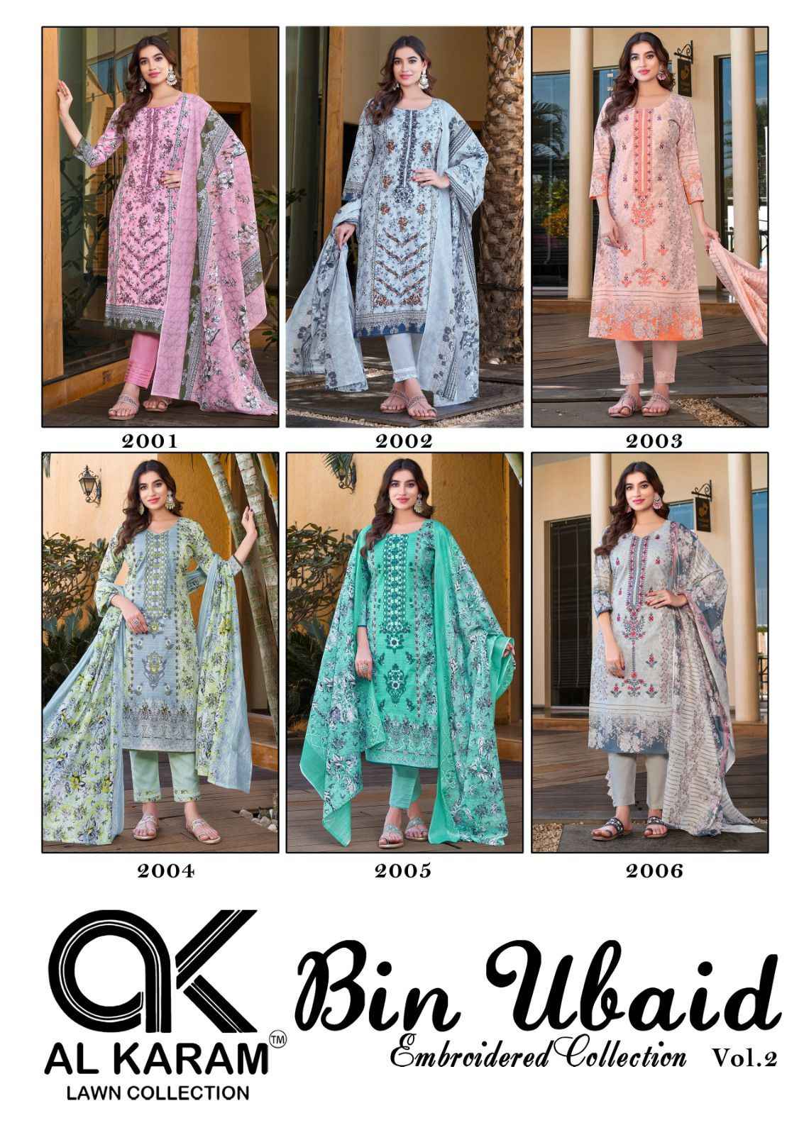 Al Karam Bin Ubaid Self Embroidery  Collection Vol- 02  Dress Material (6 pcs Catalogue)