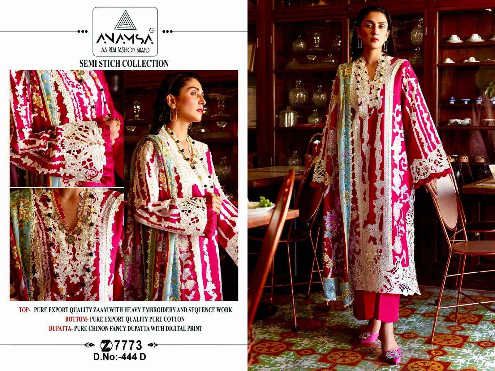Anamsa D No 444 Jam Cotton Dress Material 4 pcs Catalogue