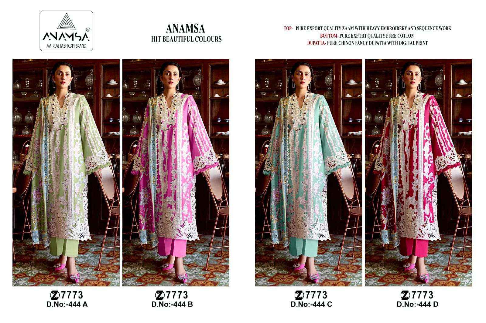 Anamsa D No 444 Jam Cotton Dress Material 4 pcs Catalogue