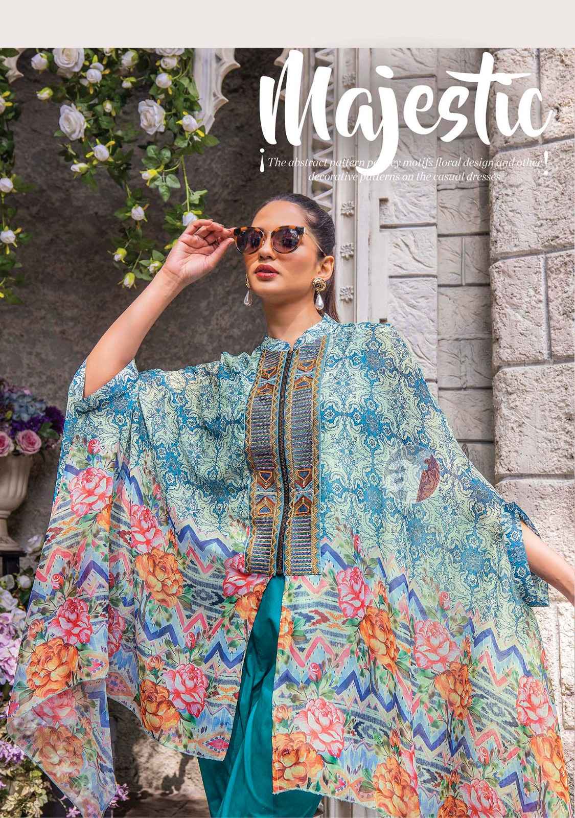 Anju Fabric Cape Style Viscose Printed  Top With Bottom (5 Pc Catalog)